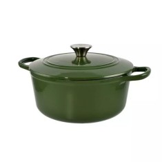 Oala de fonta emailata cu capac, maner din inox, verde, 3.5 L, Perfect Home foto