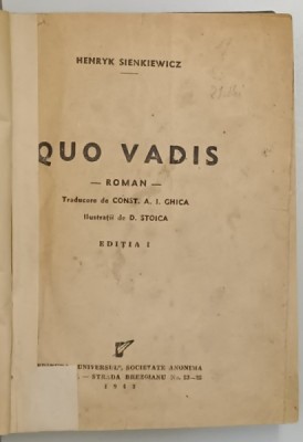 QUO VADIS - roman de HENRYK SIENKIEWICZ , 1943 * MICI DEFECTE foto
