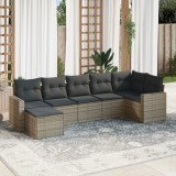 vidaXL Set canapele de grădină, 7 piese, cu perne, gri, poliratan 3219270
