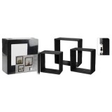 H&amp;S Collection Set rafturi din lemn, 3 piese, 28,5x28,5x12 cm, negru