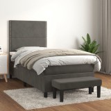 VidaXL Pat box spring cu saltea, gri &icirc;nchis, 100x200 cm, catifea