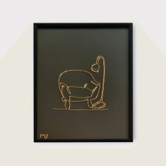 Fotoliu, sculptura din fir continuu de sarma placata cu aur, 19×25 cm