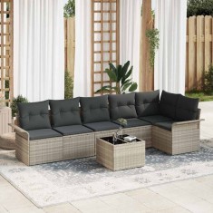 vidaXL Set de canapele pentru grădină 7 pcs Gri deschis Rattan poli 3345392