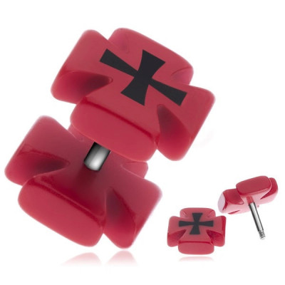 Piercing fals pentru ureche - cruce Malteză roșie foto