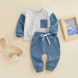 Compleu gri cu albastru marin pentru baietei (Marime Disponibila: 12-18 luni