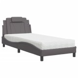 Cumpara ieftin Pat, Viana, cu saltea, gri, 90x200 cm, piele ecologica