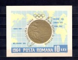 ROMANIA 1964 - MEDALII OLIMPICE, COLITA, MNH - LP 597, Nestampilat