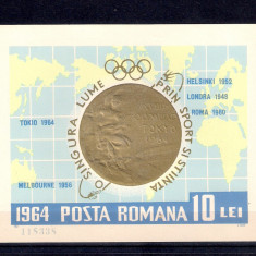 ROMANIA 1964 - MEDALII OLIMPICE, COLITA, MNH - LP 597