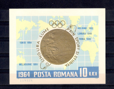 ROMANIA 1964 - MEDALII OLIMPICE, COLITA, MNH - LP 597 foto