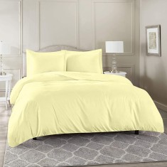Lenjerie de pat pentru o persoana cu husa elastic pat si fata perna patrata, Mild Morning, bumbac ranforce, gramaj tesatura 120 g/mp, Crem, 3 piese