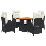 Cumpara ieftin Set mobilier de gradina cu perne, 5 piese, negru, poliratan