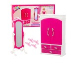 Set mobilier pentru papusi, dulap si oglinda, roz / alb, 29 cm, Lean 28109