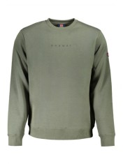 Bluza barba?i fara fermoar cu imprimeu cu logo, Regular fit, Verde inchis foto