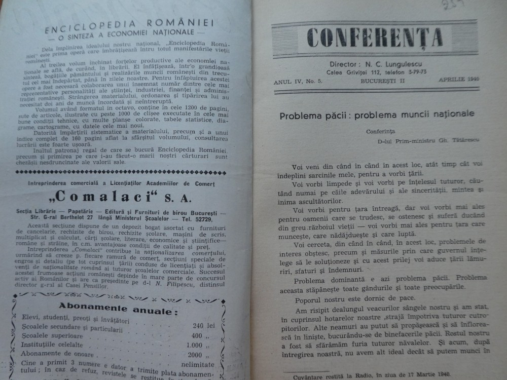 2 reviste Conferenta , decembrie 1939 , aprilie 1940, Alta editura |  Okazii.ro
