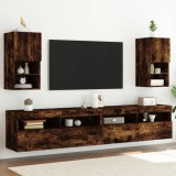 vidaXL Comode TV cu lumini LED, 2 buc., stejar fumuriu, 30,5x30x60 cm