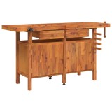 Cumpara ieftin Banc de lucru cu sertare si menghine, 162x62x83 cm, lemn acacia