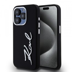Husa pentru Apple iPhone 15 Pro, Karl Lagerfeld, Silicone Metal Script Logo, Neagra
