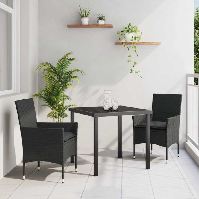 vidaXL Set de masă pentru grădină cu pernă 3 pcs Negru Rattan poli 3379772