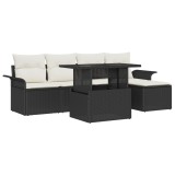 Set Canapea Grădină vidaXL 6 Piese cu Perne Negru Ratan Poly