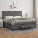 Cumpara ieftin Pat box spring cu saltea, gri, 200x200 cm, piele ecologică