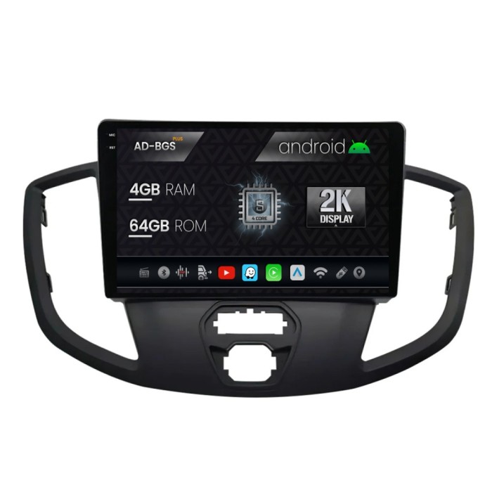 Navigatie 2K Ford Transit (2014-2020), Android OS,S-Quadcore 4GB RAM + 64GB ROM, 9.5 Inch - AD-BGS90042K+AD-BGRKIT123V2