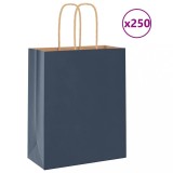 vidaXL Saci de h&acirc;rtie 250 buc cu m&acirc;nere Albastru 18x8x22 cm