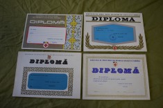 patru diplome Crucea Rosie Romania RSR Cruce necompletate