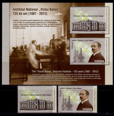 ✅RO 2012 LP 1947+a &amp;quot;Ziua marcii rom./Institutul &amp;quot; V.Babes&amp;quot; ,serie+colita 535,MNH foto