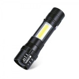 Mini Lanterna LED 1W+1W COB LED cu Zoom si Clips Prindere pe Baterii