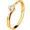 Inel din aur galben 14K - diamant transparent prins &icirc;ntre capetele &icirc;ndoite ale brațelor - Marime inel: 55