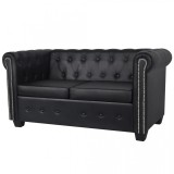 Canapea Chesterfield cu 2 locuri, piele artificială, negru, vidaXL