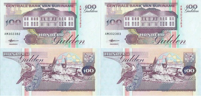 2 x 1998 ( 10 II ) , 100 gulden ( P-139b ) - Surinam - stare UNC