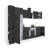 Mobilă de bucătărie Leziter Yorki 300 modulară, alb/antracit, 300 cm lățime, cu spațiu frigider