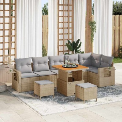 vidaXL Set de canapele pentru grădină 9 pcs Bej poliratan foto