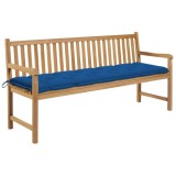 Banca de gradina cu perna albastra, 175 cm, lemn masiv tec