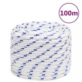 vidaXL Fr&acirc;nghie de barcă, alb, 16 mm, 100 m, polipropilenă