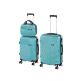 Set 3 Valize Leziter TraveLux Pro XV Albastru ABS, 4 Roti Duble, Cod Numeric, Valiza Medie 68cm 60L, Cabina 50cm 38L