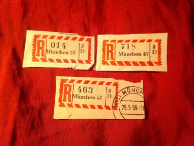 3 Vignete RFG 1959 Munchen pt Scrisori Recomandate foto