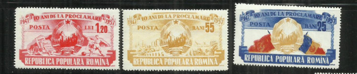 ROMANIA 1957 - 10 ANI DE LA PROCLAMAREA R.P.R., MNH - LP 449