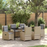 Set de dining pentru grădină , 7 piese, bej, din rattan polițat