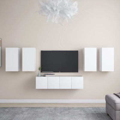 vidaXL Set dulapuri TV, 6 piese, alb, PAL foto