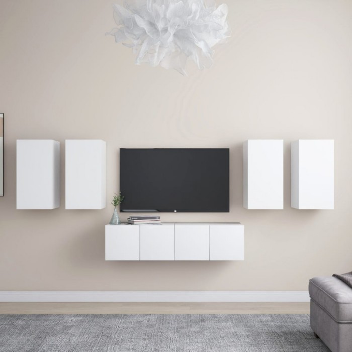 vidaXL Set dulapuri TV, 6 piese, alb, PAL