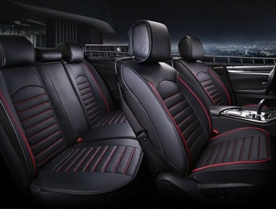 Set huse Scaune Auto Lux Piele ecologica Dacia Duster (2018-2024) Negru Rosu 9buc foto