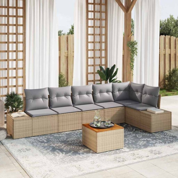 vidaXL Set de canapele pentru grădină 7 pcs bej și gri deschis