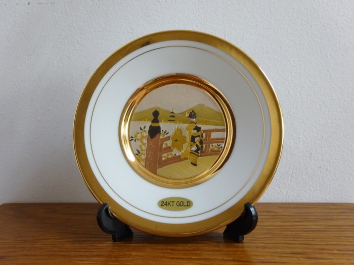 Platou Aur 24k si Argint, din portelan, Arta Chokin, Japonia