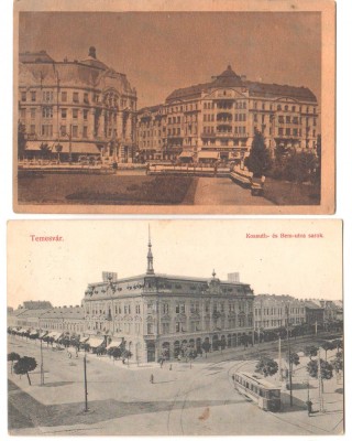 SV * Timisoara LOT x 2 STR. KOSSUTH 1914 * CENTRUL * RPR 1949 sepia + 1914 foto