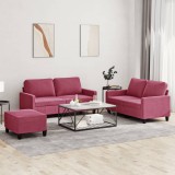VidaXL Set canapea cu perne, 3 piese, roșu vin, catifea