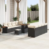 Set de Sofa de Grădină 11 Piese cu Perne Negre din Ratan Polimeric Acacia, Set de Dining pentru Grădină 3 Piese cu Perne Negre din Ratan Polimeric Aca, vidaXL