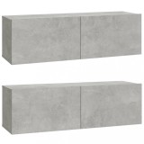 Cumpara ieftin Dulapuri TV perete 2 buc. gri beton 100x30x30 cm lemn compozit