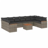 Cumpara ieftin Set canapele de gradina cu perne, 11 piese, gri, poliratan